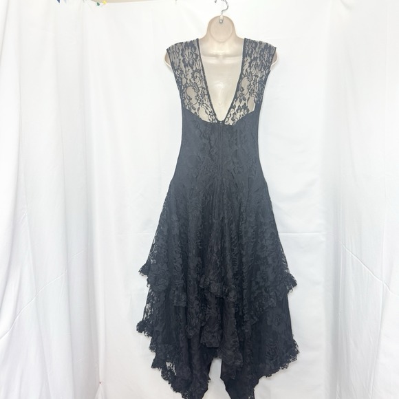 Vtg Fredericks Hollywood Black Lace Formal Dress 7/8 Gothic Victorian Ren Prom - Picture 5 of 16